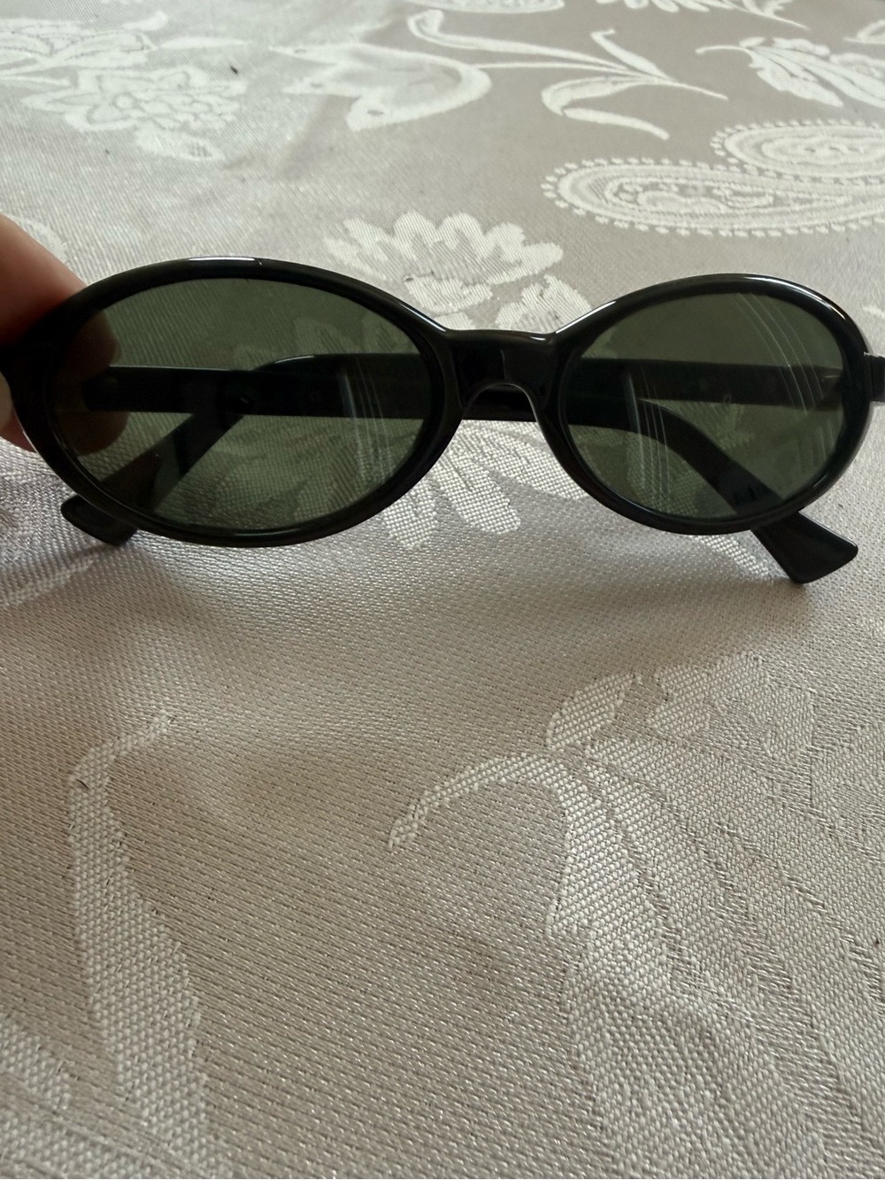 Fendi Black Oval Sunglasses with Dark Green Lenses in